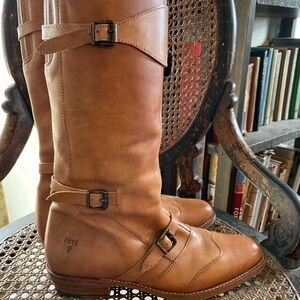 Frye Light Brown Leather Zip-Front Riding Boots